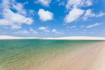 White sand dunes panorama from Lencois Maranhenses National Park, Brazil.