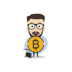 bitcoin crypto currency theme cartoon gentleman male man miner boy