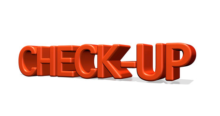 Health check-up 3D lettering on white background. Health well-being concept, 3D illustration