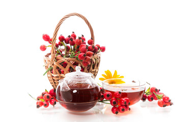 hot tea from medicinal fruits of red ripe rosehip