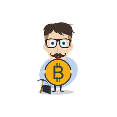bitcoin crypto currency theme cartoon gentleman male man miner boy