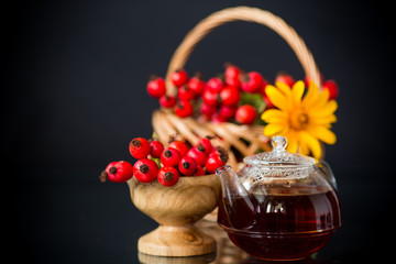 hot tea from medicinal fruits of red ripe rosehip
