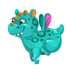 Little cute dragon. Fantasy animal. Funny cartoon flying monster.
