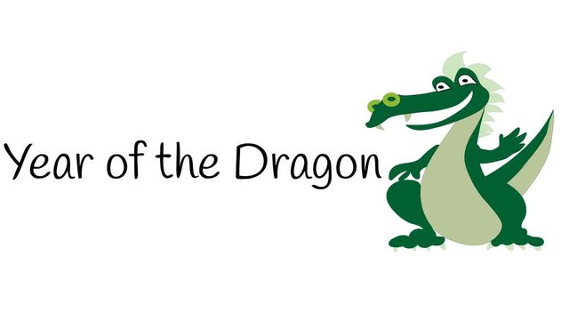 Chinese Horoscope dragon animated on white with New Year greeting.