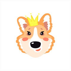 Illustration with happy Corgi dog in the crown