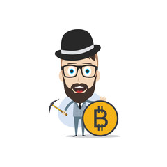 bitcoin crypto currency theme cartoon gentleman male man miner boy
