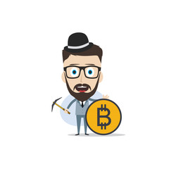 bitcoin crypto currency theme cartoon gentleman male man miner boy