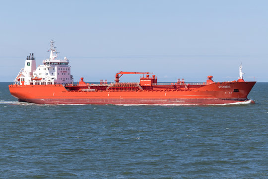 MAASVLAKTE, THE NETHERLANDS - JULY 1, 2019: Chemical tanker STENBERG inbound Rotterdam. Rederiet Stenersen AS operates a fleet of 18 chemical/product tankers ranging in size from 13-19 000 dwt.