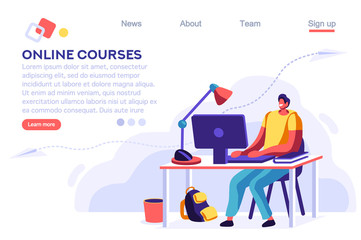 Pencil, University Page. Stationery, Web Accessory, Brush, Education Backpack. Educational Holding Website. Paint, Character, Education Website Landing Page. Cartoon Flat Vector Illustration Banner.