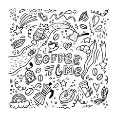 coffee doodles for backgrounds, prints, posters, cards