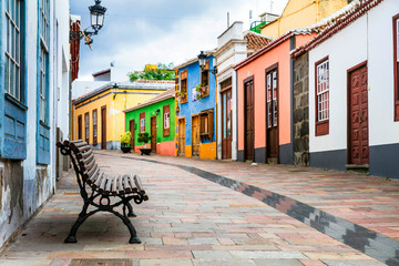 Charming colorful streets of old colonial town los Llanos di aridane in La Palma, Canary islands