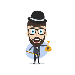 bitcoin crypto currency theme cartoon gentleman male man miner boy