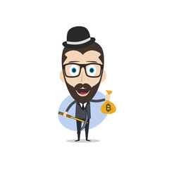 bitcoin crypto currency theme cartoon gentleman male man miner boy