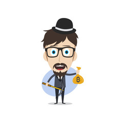 bitcoin crypto currency theme cartoon gentleman male man miner boy