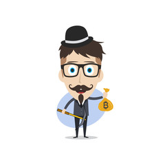 bitcoin crypto currency theme cartoon gentleman male man miner boy