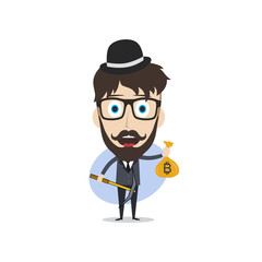 bitcoin crypto currency theme cartoon gentleman male man miner boy