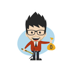 bitcoin crypto currency theme cartoon gentleman male man miner boy