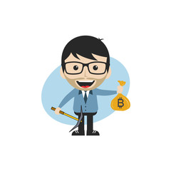 bitcoin crypto currency theme cartoon gentleman male man miner boy