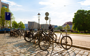 Fototapeta na wymiar Bicycle parking in ancient European city