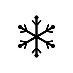 Snowflake sign. Silhouette design black snowflake on white background. Symbol of Christmas holiday season. Monochrome template for prints, card. Isolated graphic element. Flat vector illustration.