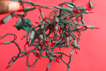 Christmas light on a red background