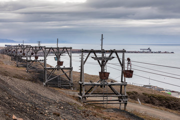 Fototapeta na wymiar Old Mining cable railway in Longyearbyen - Svalbard - Norway