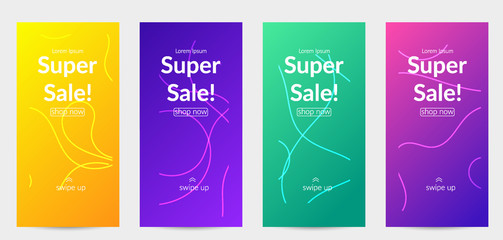 Bright colored gradient sale advertisement template with wavy lines