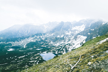 Obraz premium Beautiful view to group of glacial lakes from Kasprowy Wierch range.