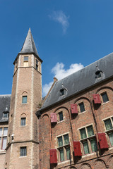 Fototapeta na wymiar Historical building with tower and shutters. Abbey of Middelburg, The Netherlands
