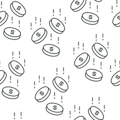 Seamless pattern with falling coins on white background