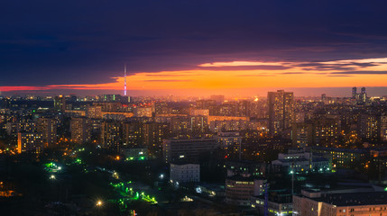 Obraz premium Above view of Moscow cityscape at sunset
