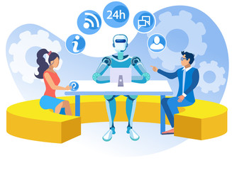 Artificial Intelligence in Call Center Cartoon.