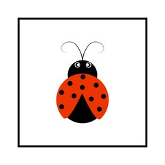Ladybird isolated. Illustration ladybug in frame. Cute colorful sign red insect symbol spring, summer, garden. Template for t shirt, apparel, card, poster, etc. Design element. Vector illustration.