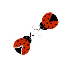 Ladybirds isolated. Illustration two ladybug. Cute colorful sign red insect symbol spring, summer, garden. Template for t shirt, apparel, card, poster, etc. Design element Vector illustration.