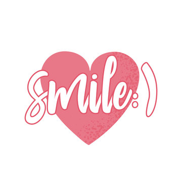 Vector illustration of red heart with word smile