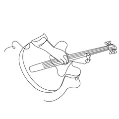 Obraz premium Musician plays the guitar one line drawing on white isolated background. Vector illustration