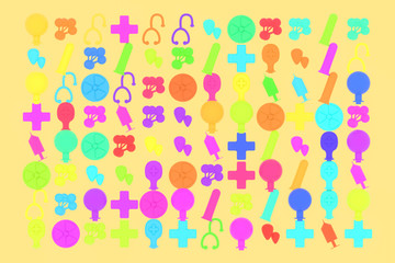 Collection of icons style of hospital or medical care. Sign or symbols design of Medicine and Health Care. 3D rendering.