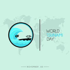 World Tsunami Day icon vector design, seen from the beach with world map