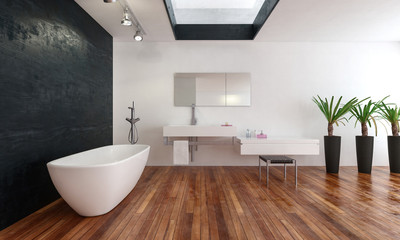 Fototapeta na wymiar Spacious modern bathroom with skylight