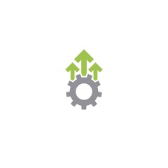 Gear and three green up arrows. icon isolated on white. Vector flat illustration for technology or innovation.