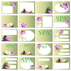 Set of twenty business cards in delicate colors with wellness center symbols