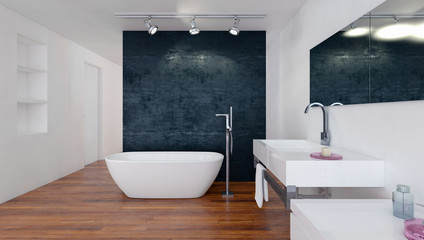 Fototapeta na wymiar Modern bathroom with black and white decor