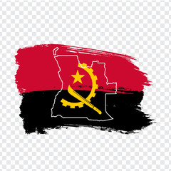 Flag Republic of Angola from brush strokes and Blank map Angola. High quality map Angola and flag on transparent background. Stock vector. Vector illustration EPS10. - obrazy, fototapety, plakaty
