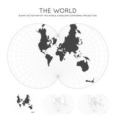 Map of The World. Eisenlohr conformal projection. Globe with latitude and longitude lines. World map on meridians and parallels background. Vector illustration.