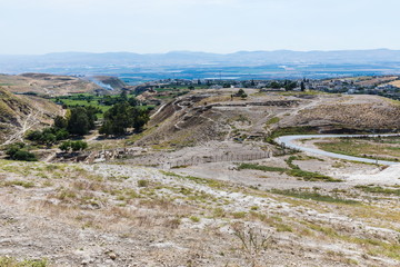 Top view of the mountain valley near Pella (Tabaqat Fahl), Jordan