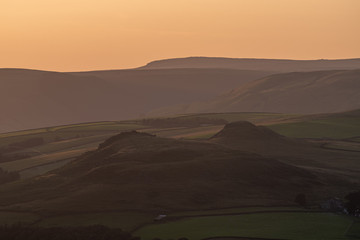Bamford Edge Peak District sunset view looking across to Crook Hill.