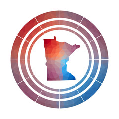 Minnesota badge. Bright gradient logo of us state in low poly style. Multicolored Minnesota rounded sign with map in geometric style for your infographics.