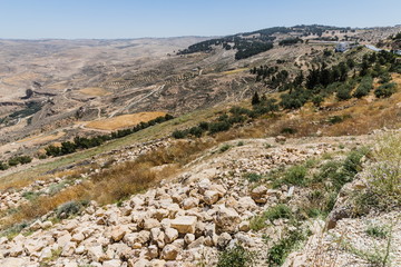Fototapeta na wymiar Mount Nebo, Jordan. The view from the summit provides a panorama of the land and, to the north, a more limited one of the valley of the River Jordan. 