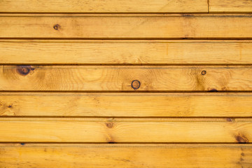 Background from light new varnished wooden planks. Cedar wood species. Horizontal layout.
