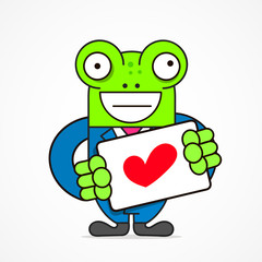 Saint Valentines Concept. Young Smiling Character Holding A Big Heart. Declaration Of Love. Flat Editable Vector Illustration